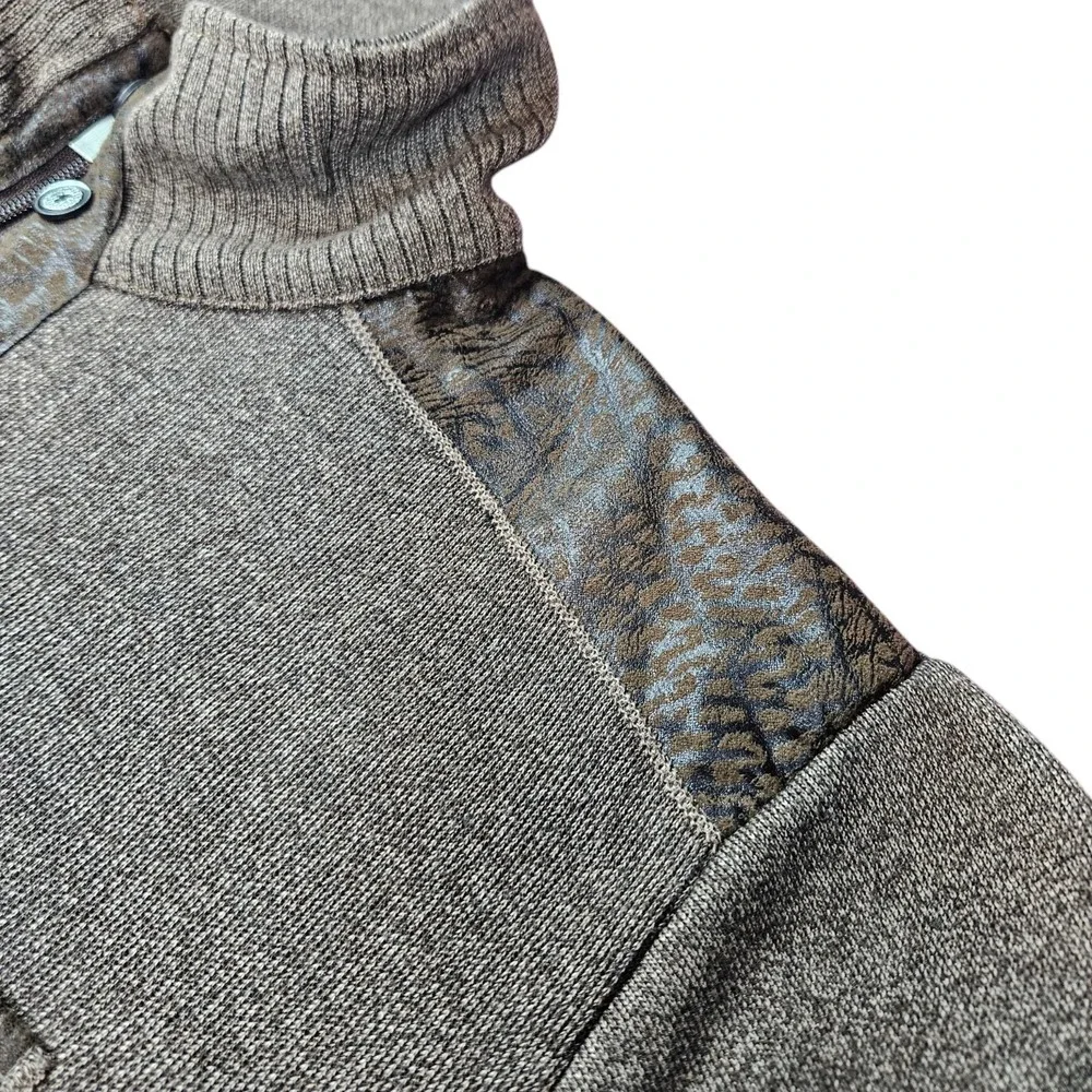 Silver Needle Sweater Mens XL 1/4 Zip Pullover High Neck Gray W/ Brown Accents‎